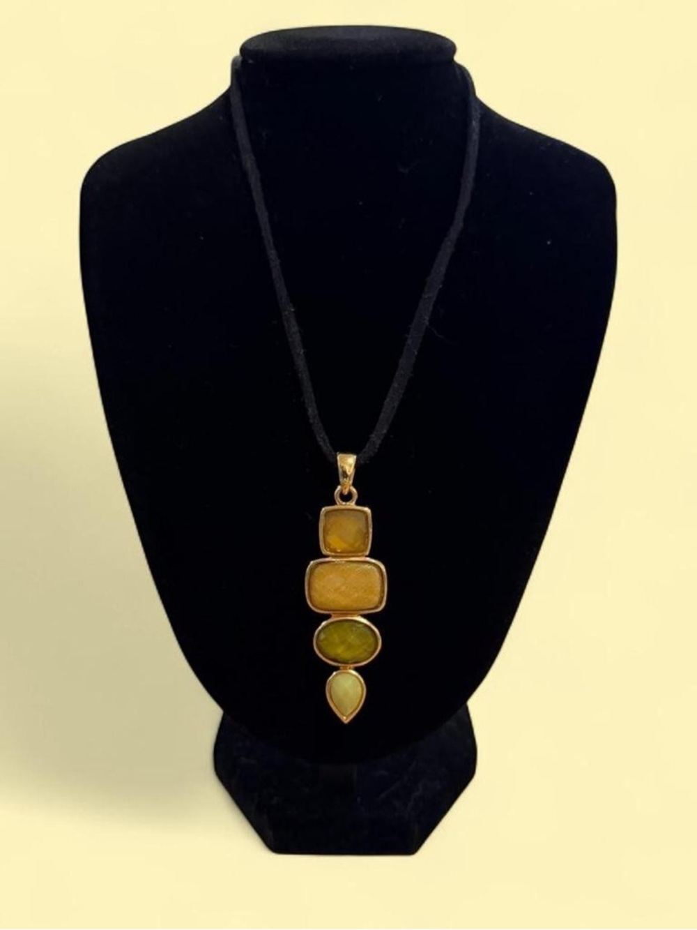 Lia Sophia Gold-Tone Pendant Necklace with Yellow-Green Stones